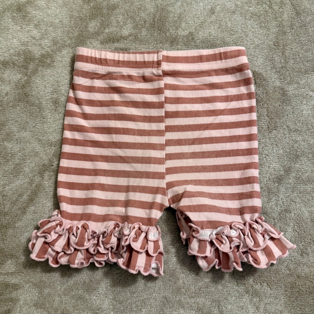 Ruffle Butts Girls Pink Striped Ruffle Shorts Size 5 B2-3008R Cotton Spandex